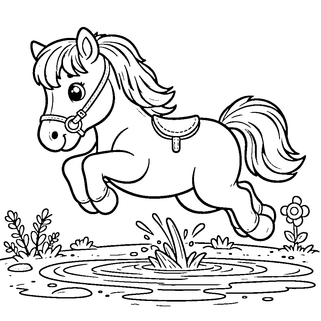 coloriage Cheval qui saute et decoupage 2