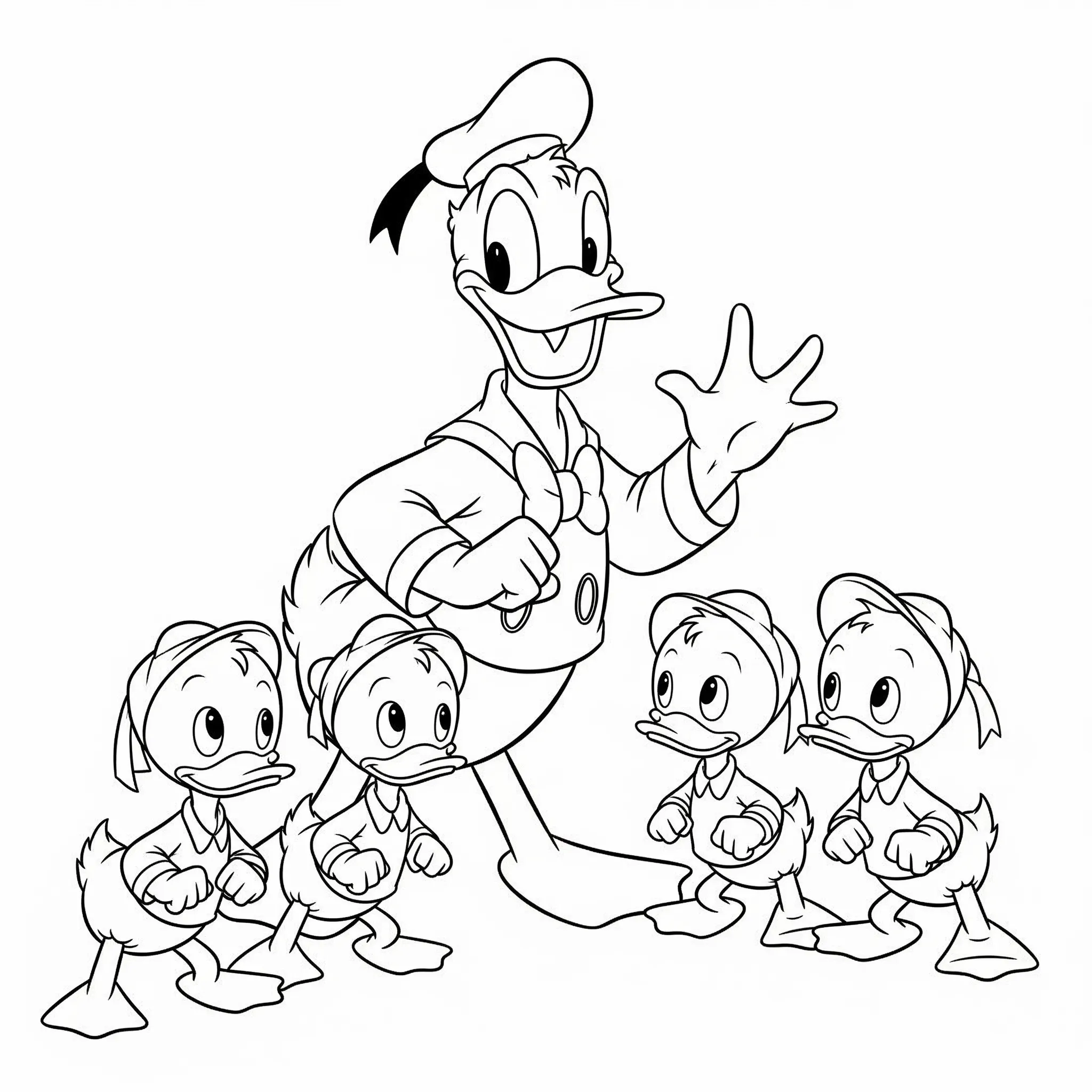 coloriage Donald et ses neveux pour enfant de 8 ans