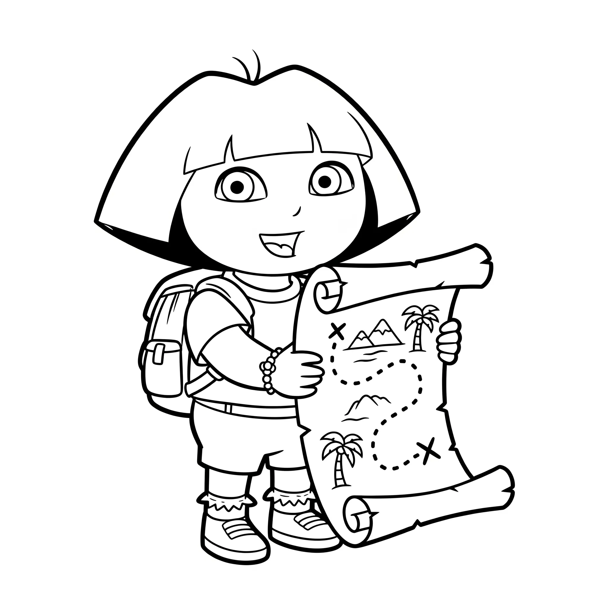coloriage Dora et la carte au trésor à imprimer pour enfant de 3 ans
