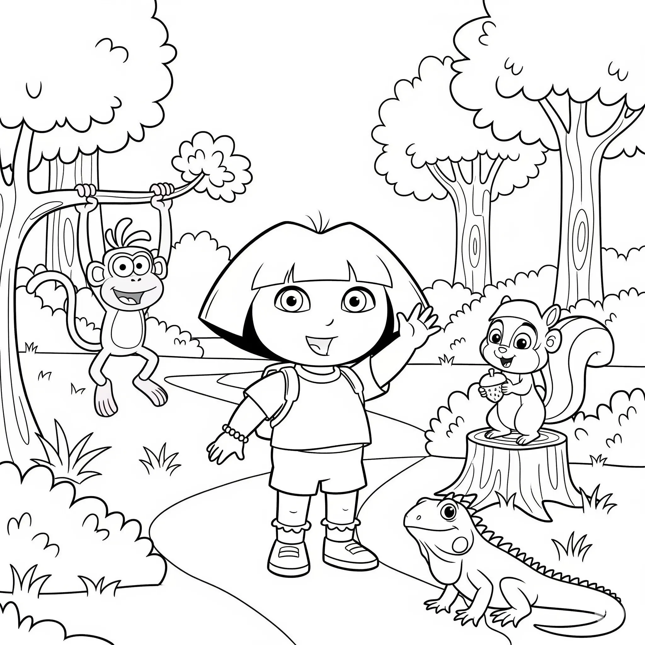 imprimer coloriage Dora et les amis de la forêt pour enfant