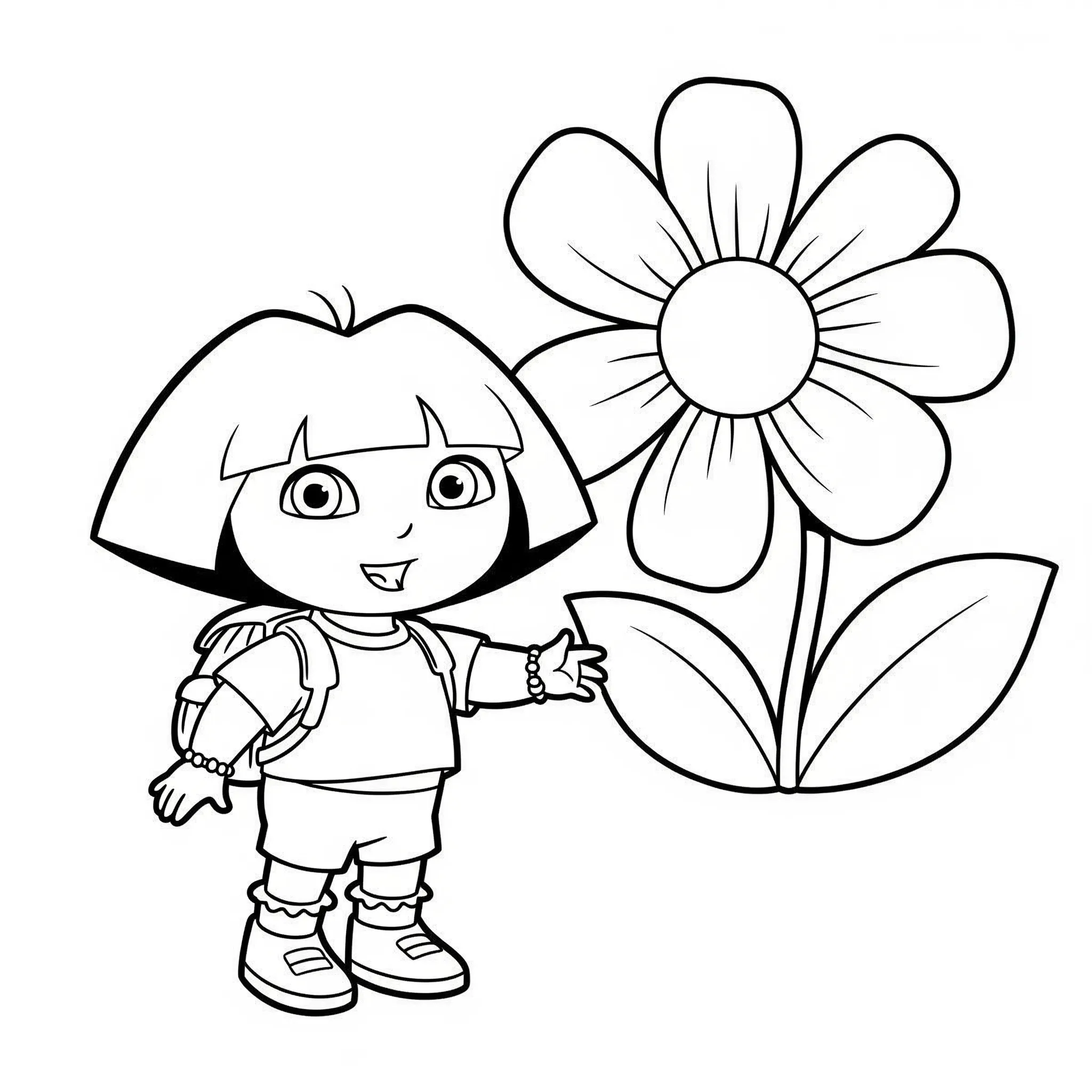 coloriage Dora et une fleur pour enfants à imprimer