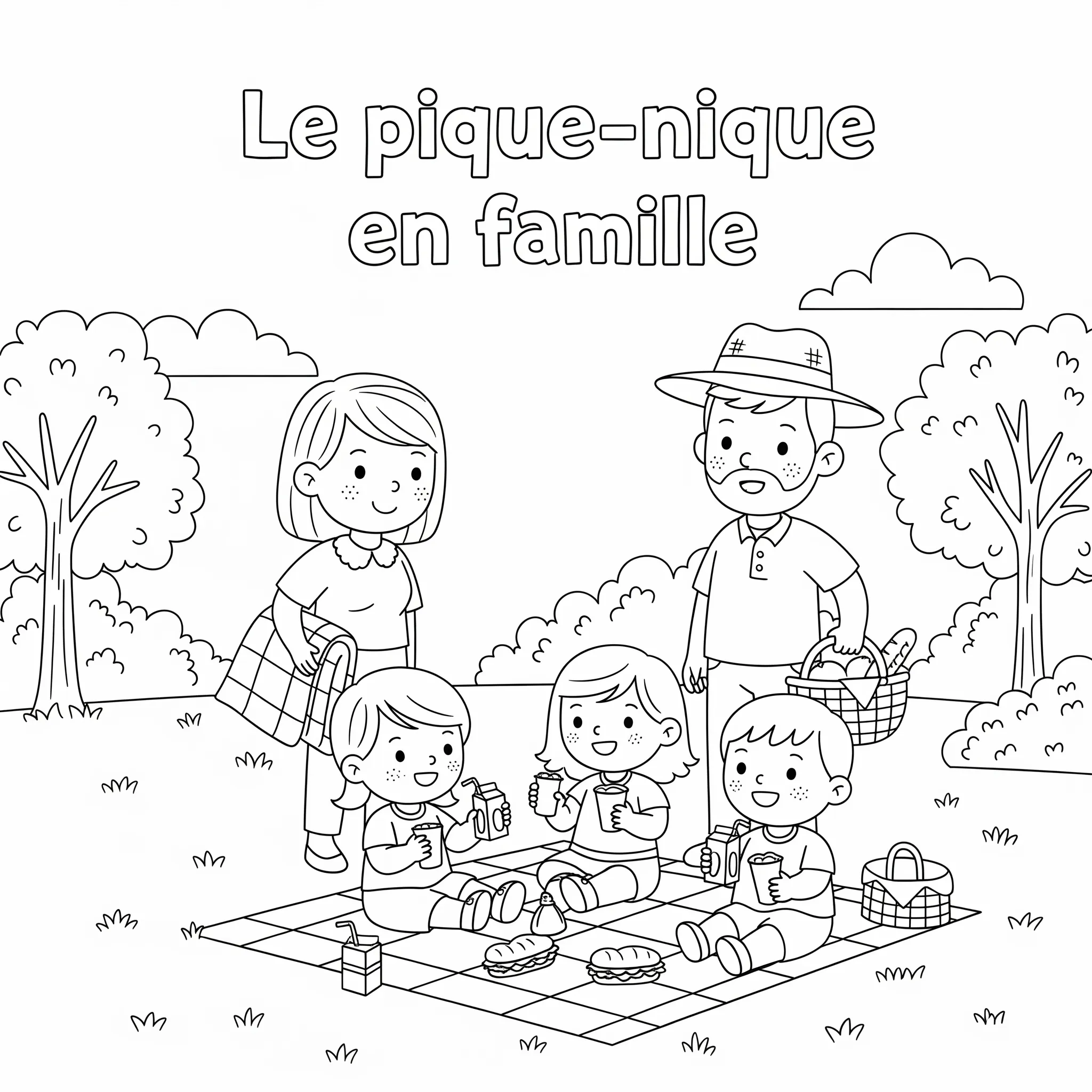 coloriage Le pique nique en famille à imprimer pour enfant de 10 ans