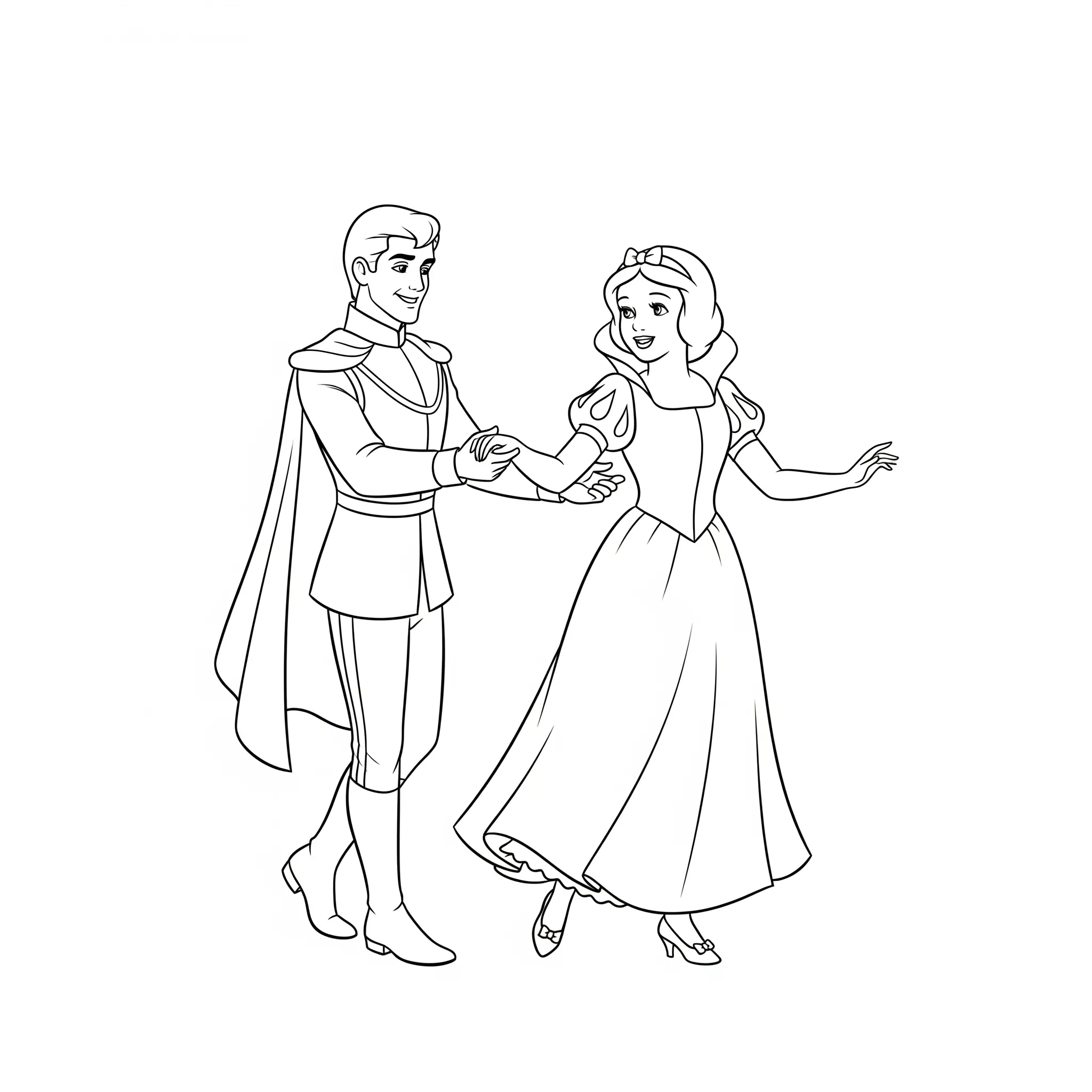 coloriage Le prince charmant et Blanche Neige dansant et découpage à imprimer