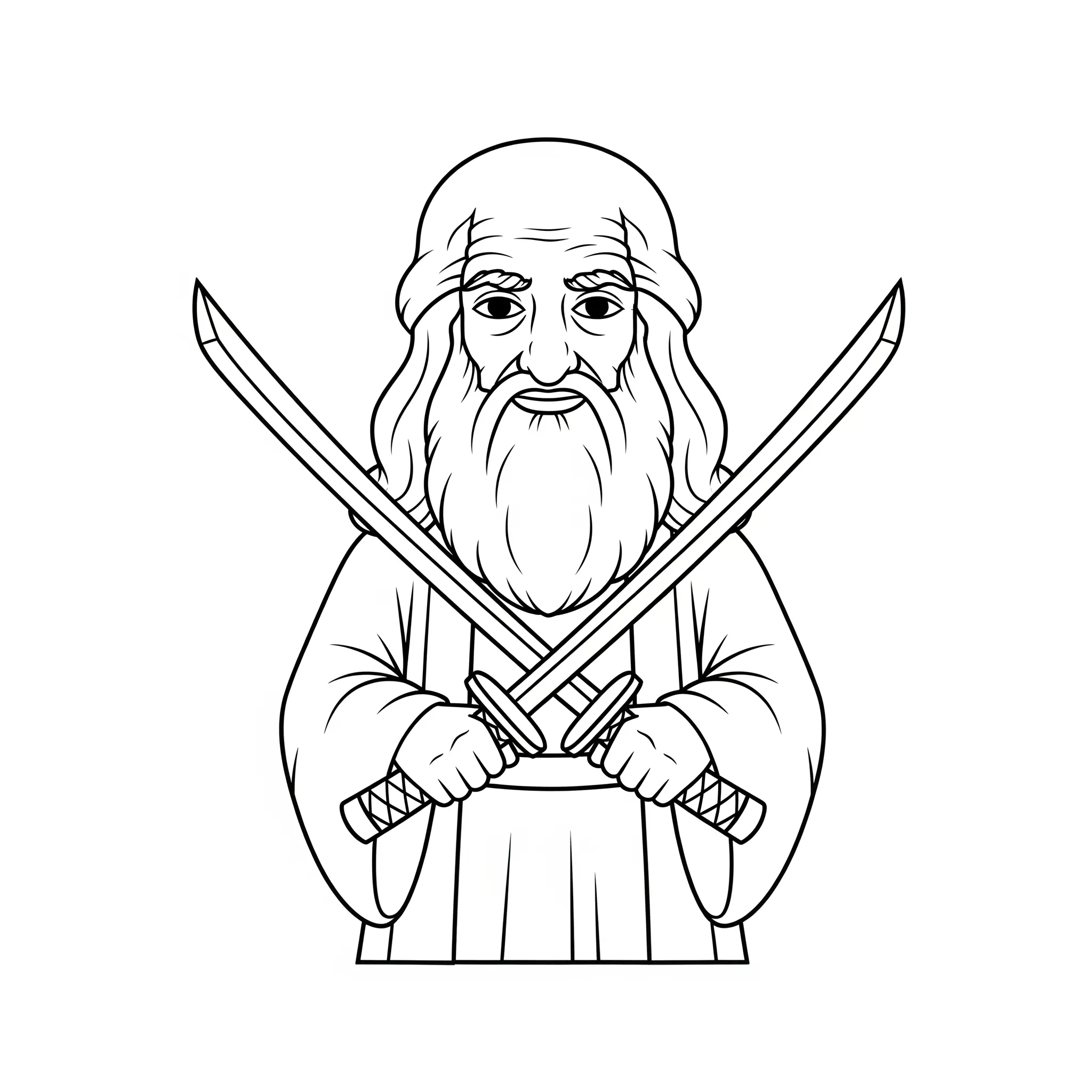 coloriage Leonardo avec ses Katanas Croisés pour enfant de 5 ans