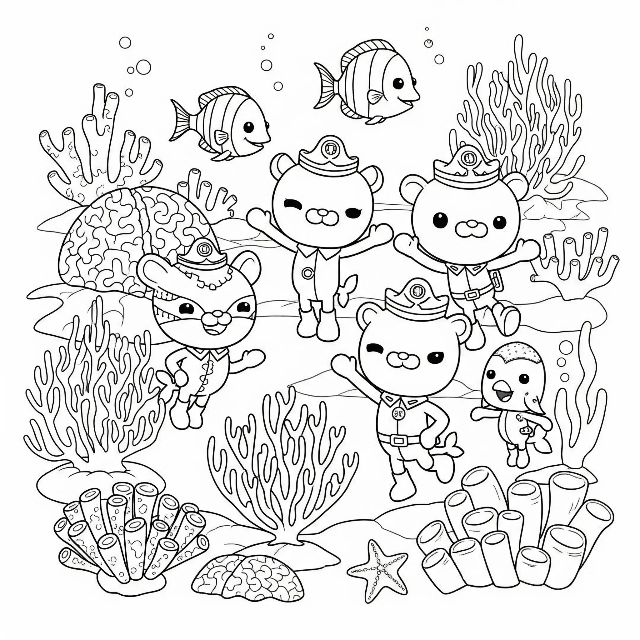 coloriage Les Octonautes et le corail pour enfant de 4 ans