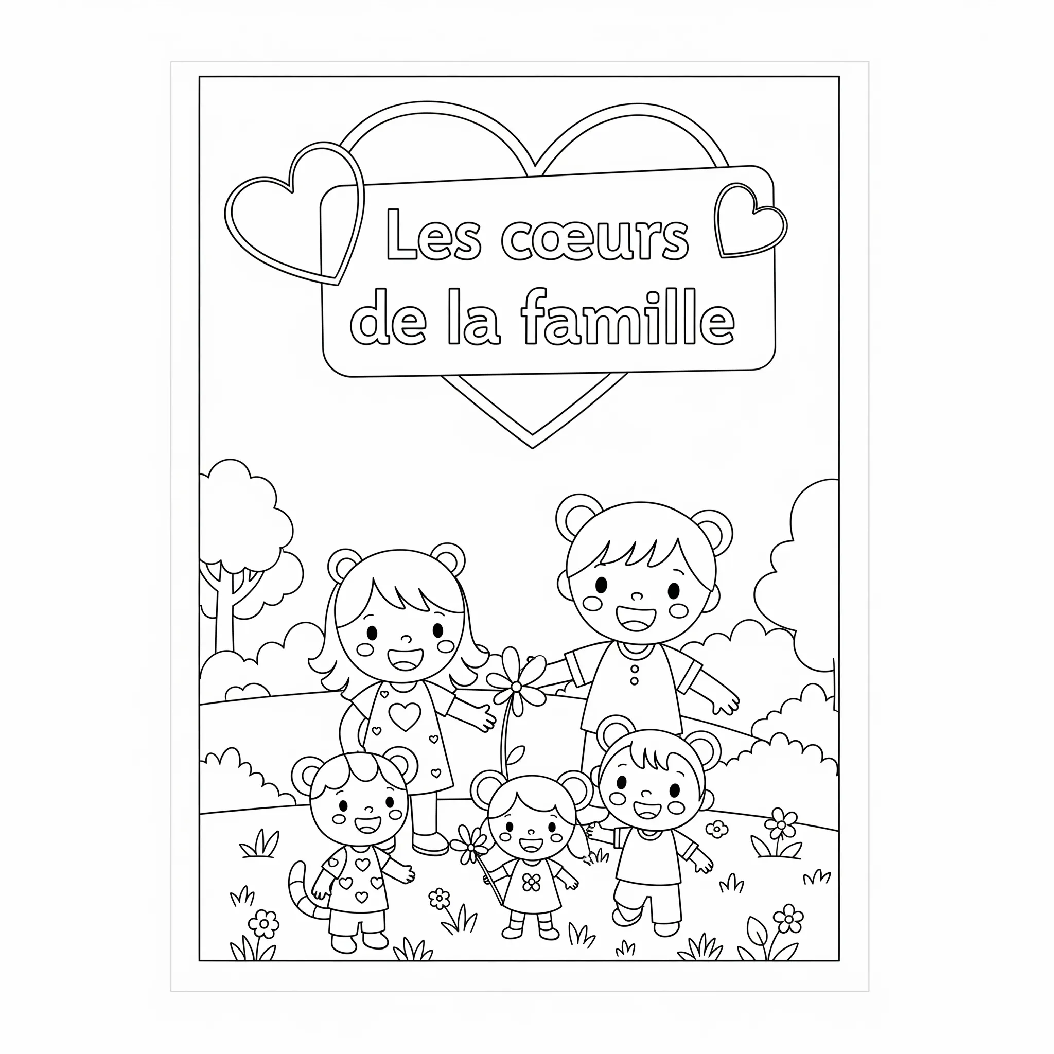 coloriage Les cœurs de la famille à imprimer pour enfant de 4 ans
