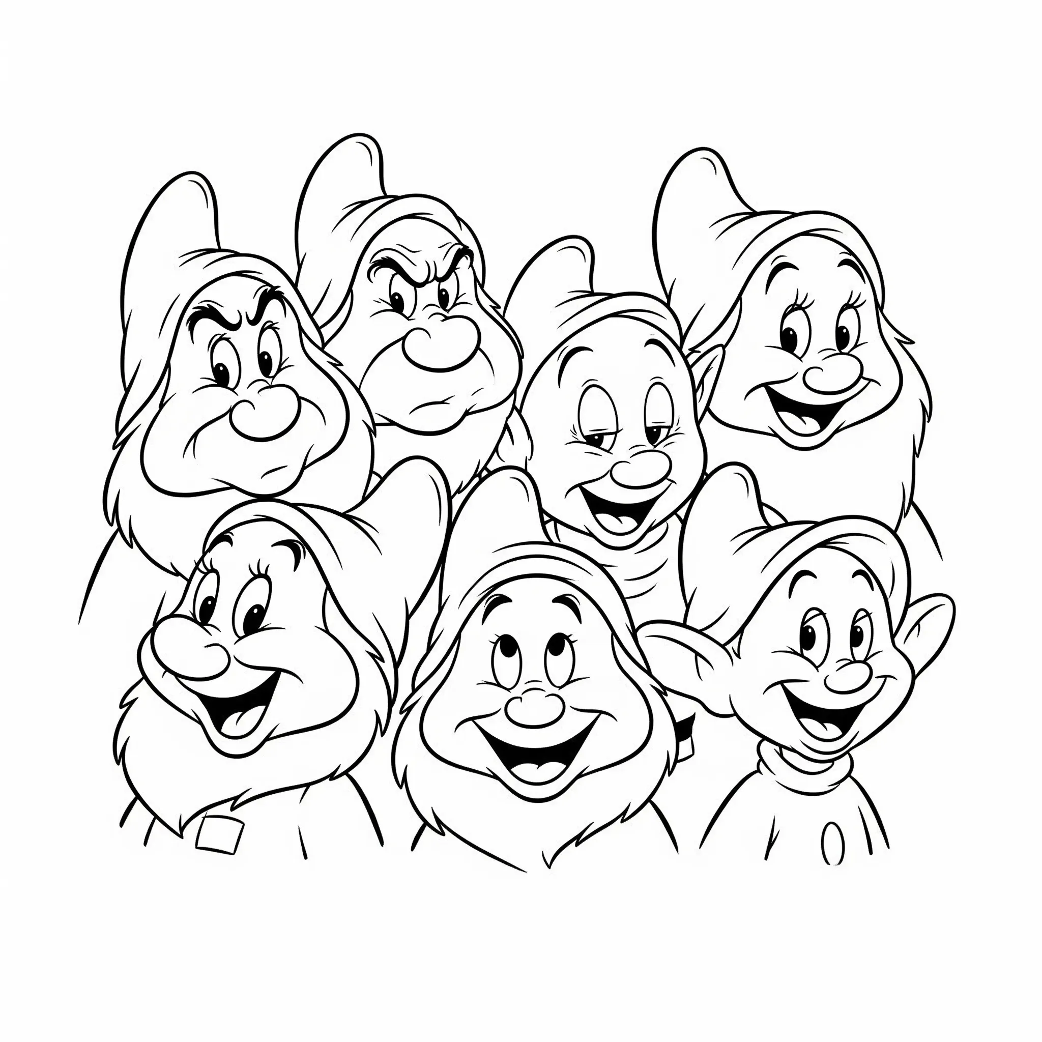 coloriage Les sept nains souriants educatif pour enfant