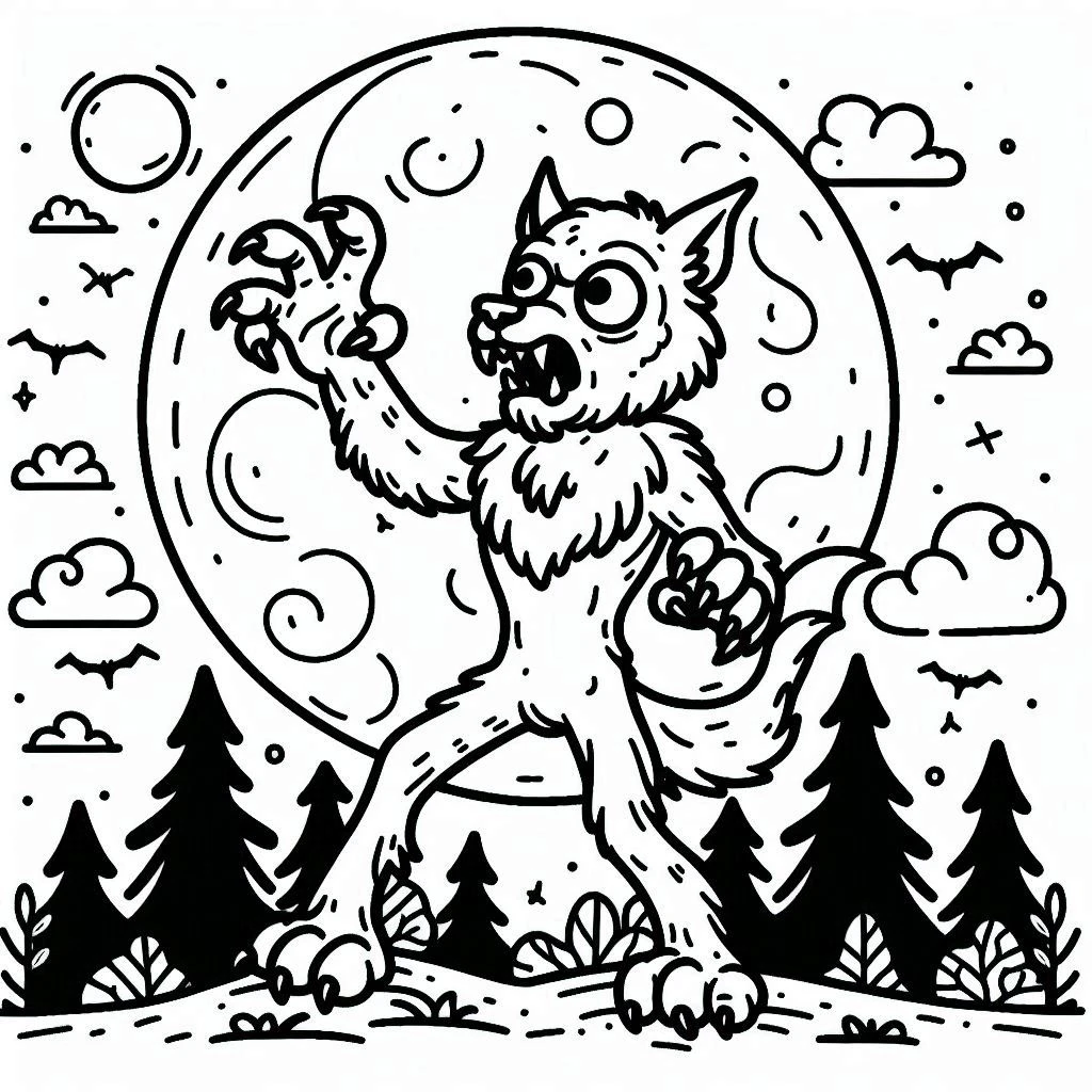 coloriage Loup garou pour enfant de 2 ans