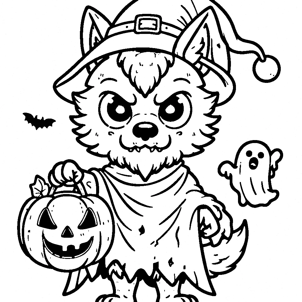 coloriage Loup garou et decoupage a imprimer gratuit