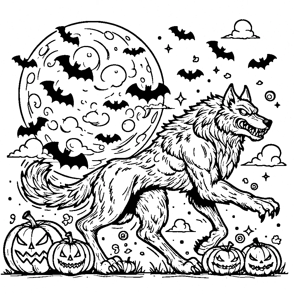 coloriage Loup garou et apprentissage