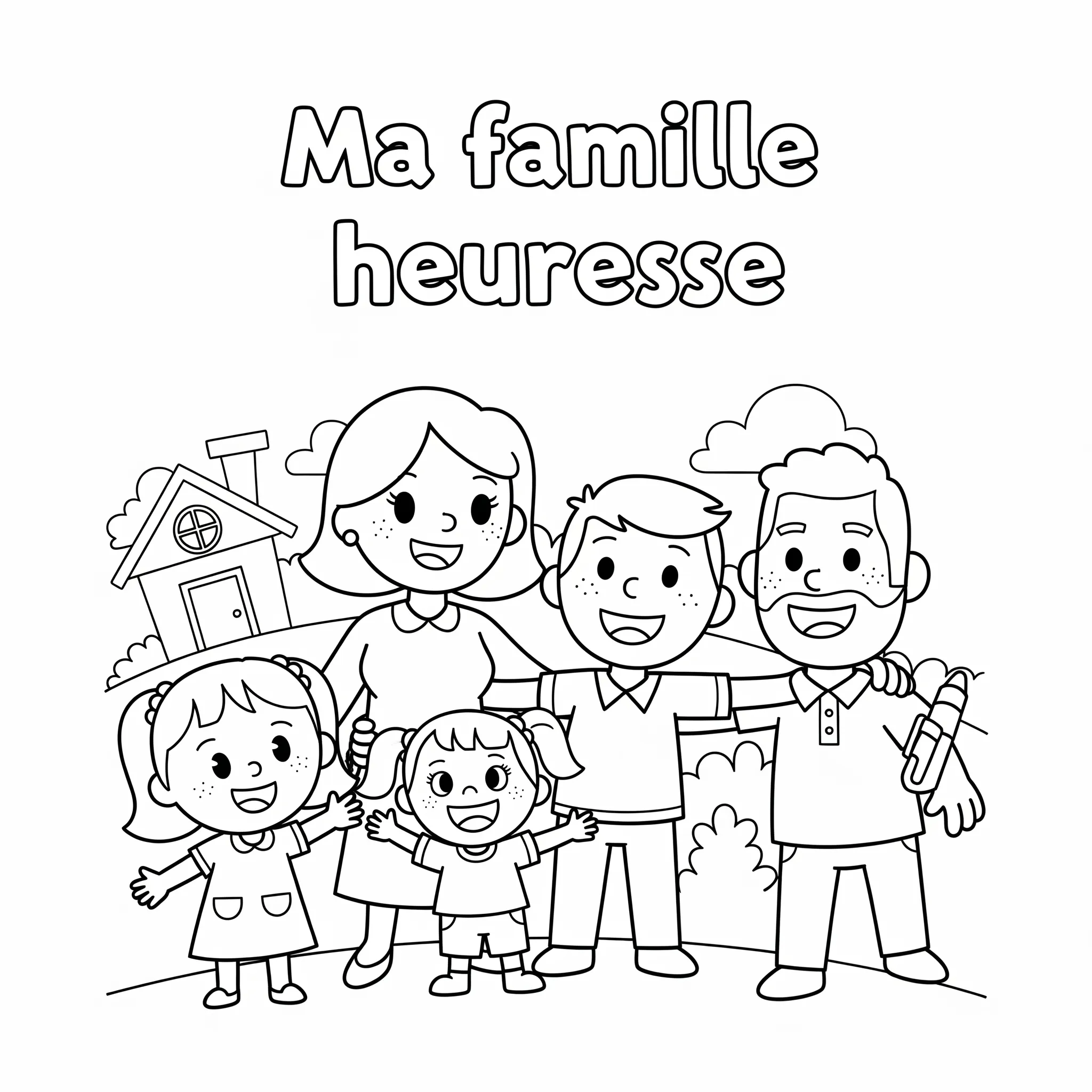 coloriage Ma famille heureuse à imprimer pour enfant de 6 ans