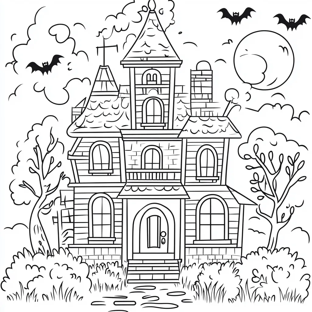 coloriage Maison Hantée a colorier en ligne gratuitement 1