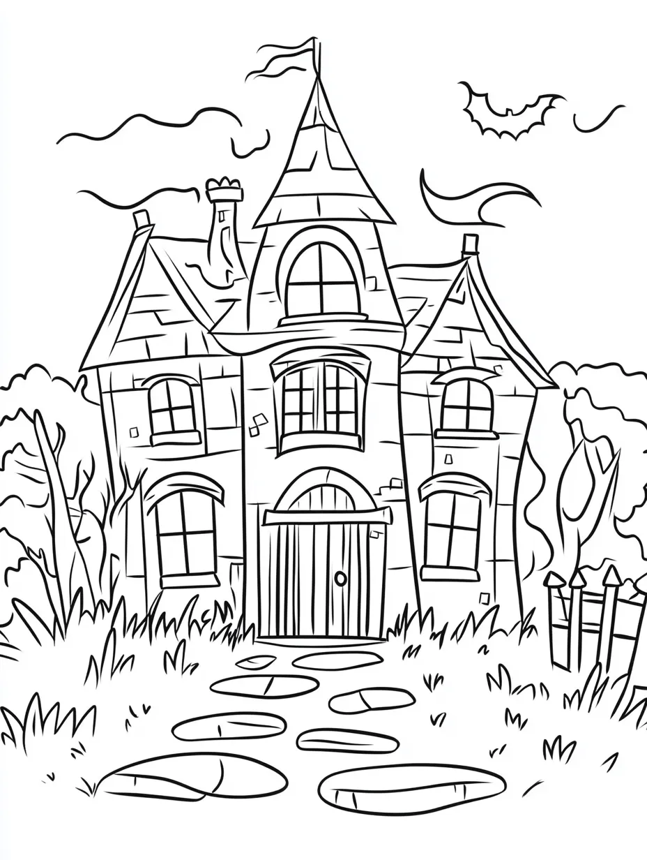 coloriage Maison Hantée de pour enfants 1