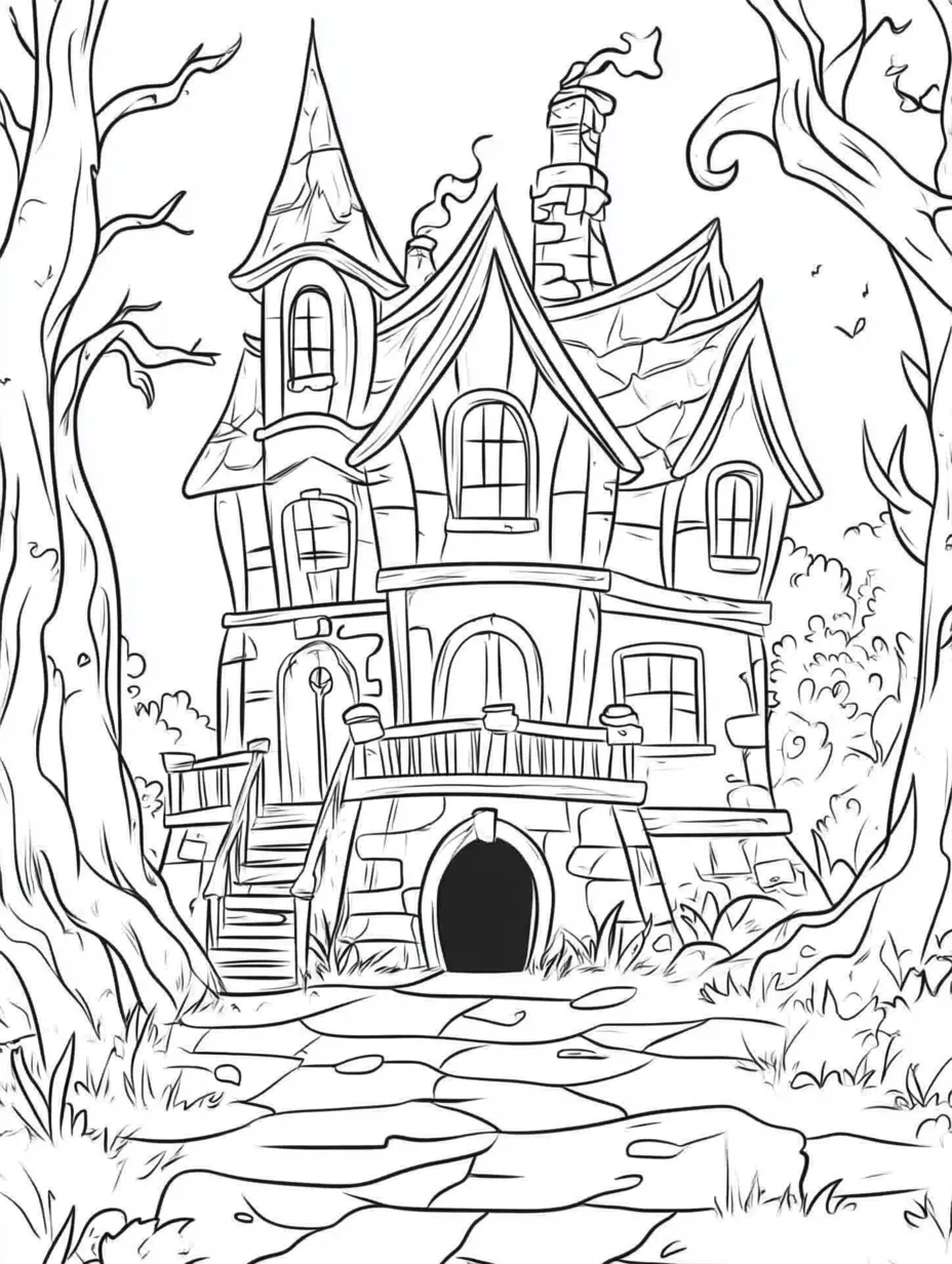 coloriage Maison Hantée pour enfant a imprimer gratuit 1