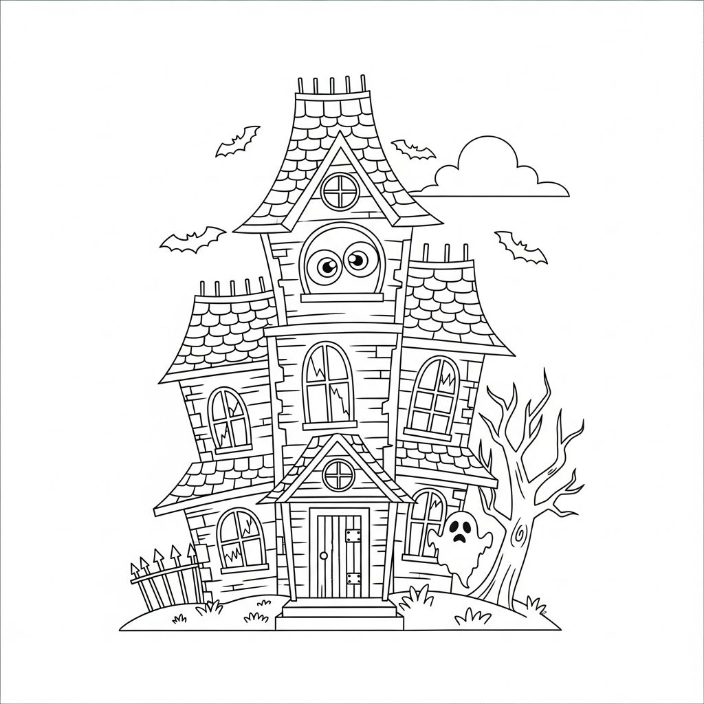 coloriage Maison Hantée updated pour enfant à imprimer