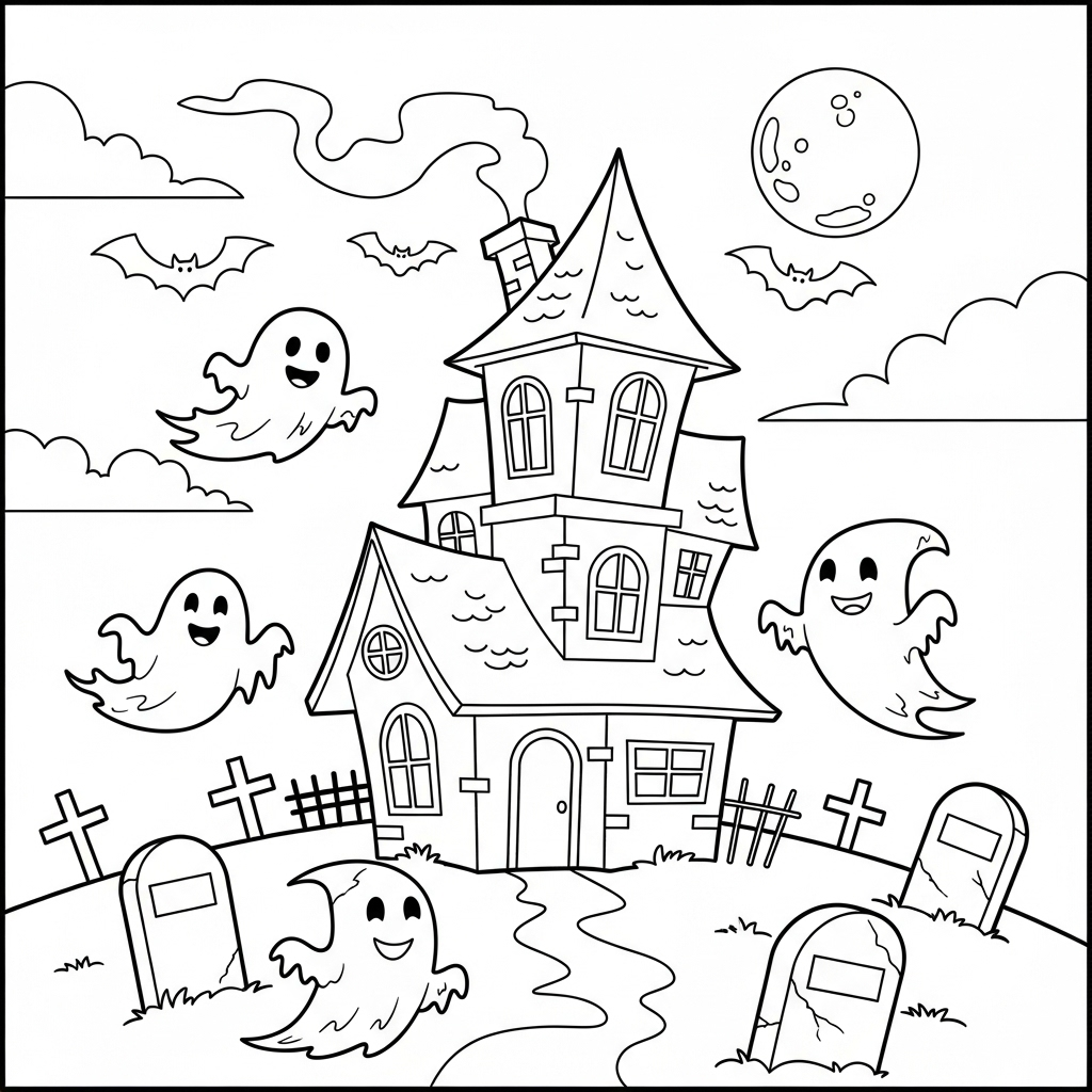 coloriage Maison Hantée updated à imprimer pour enfant de 4 ans