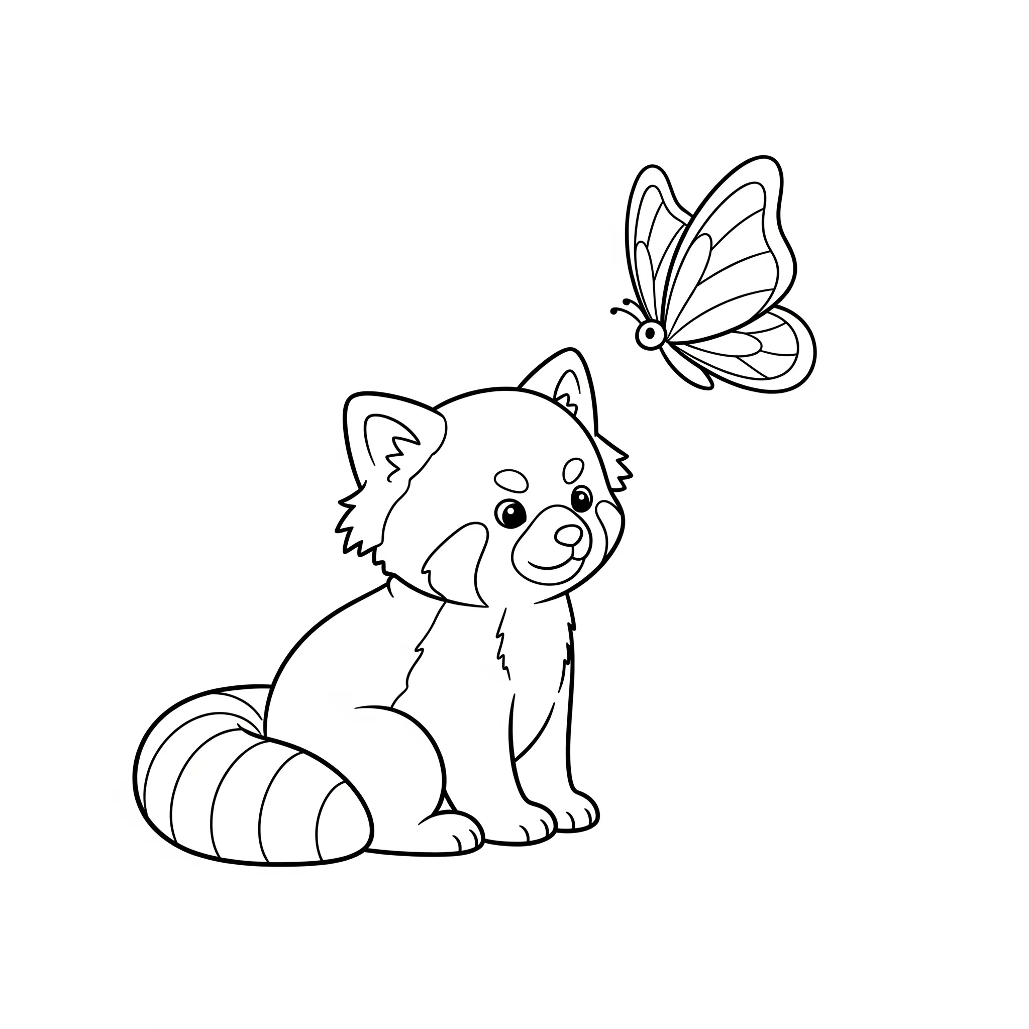 coloriage Panda Roux et son ami papillon pour enfant de 4 ans