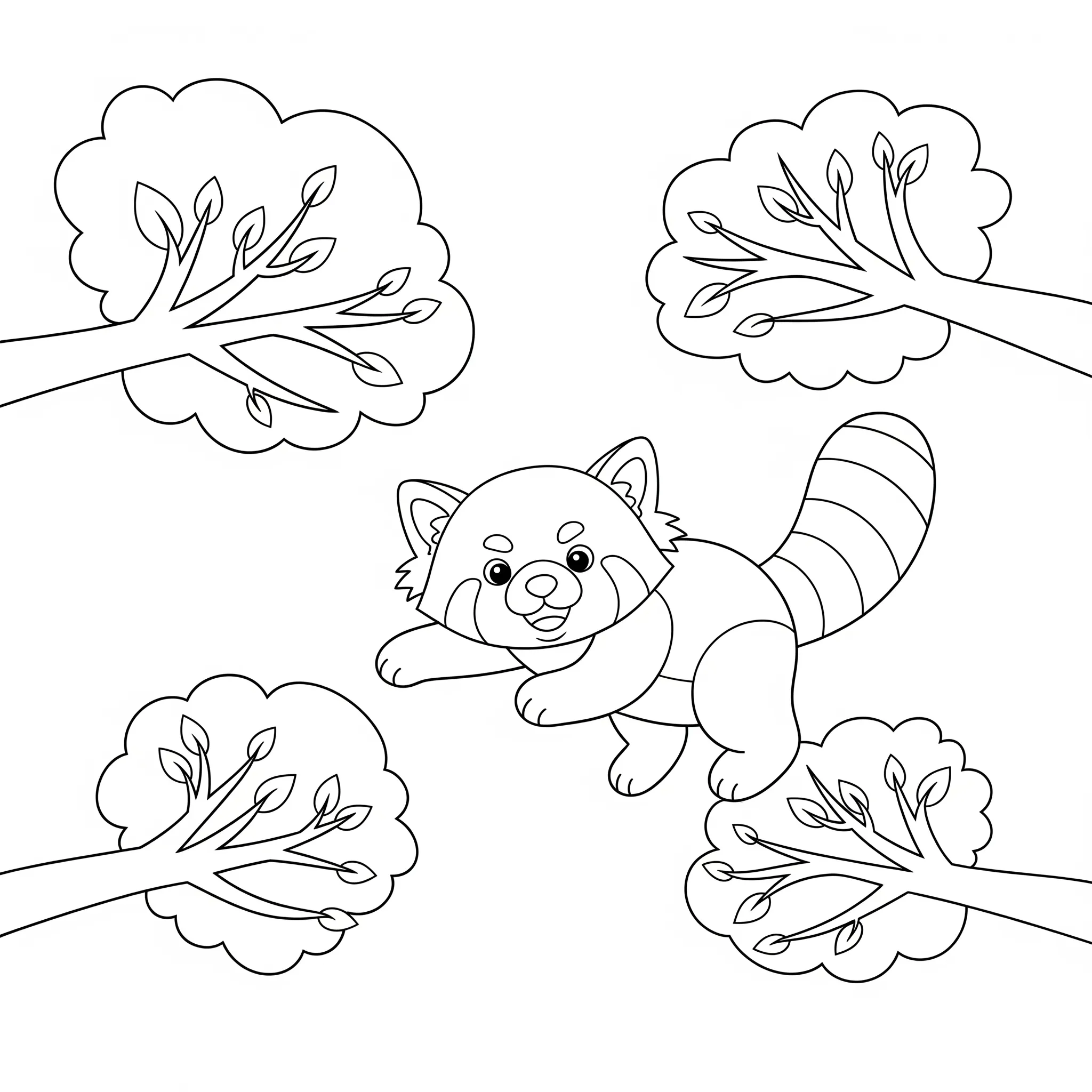 coloriage Panda Roux jouant dans les arbres à imprimer pdf gratuit