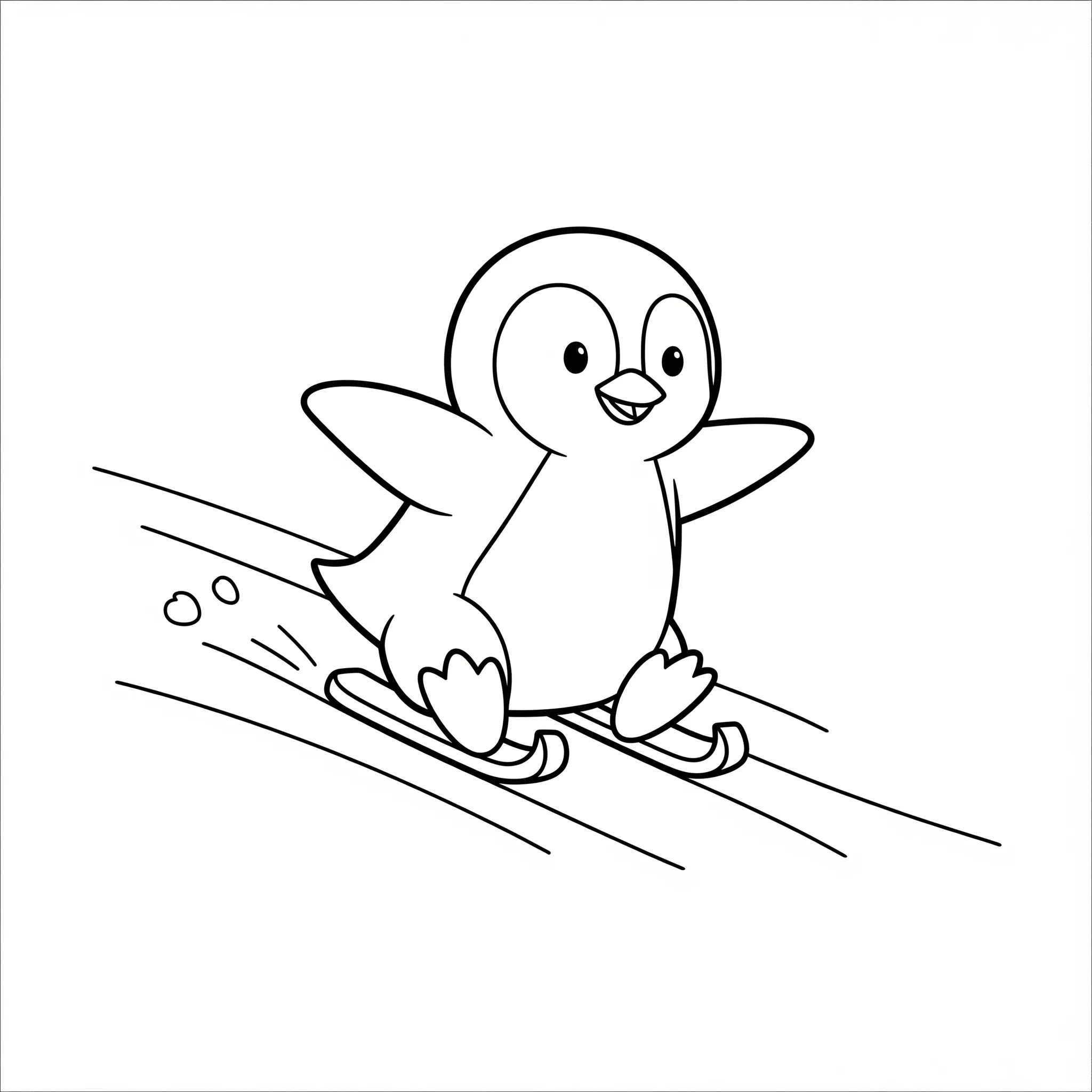 coloriage Pingouin Glissant sur la Glace à imprimer pour enfant de 4 ans