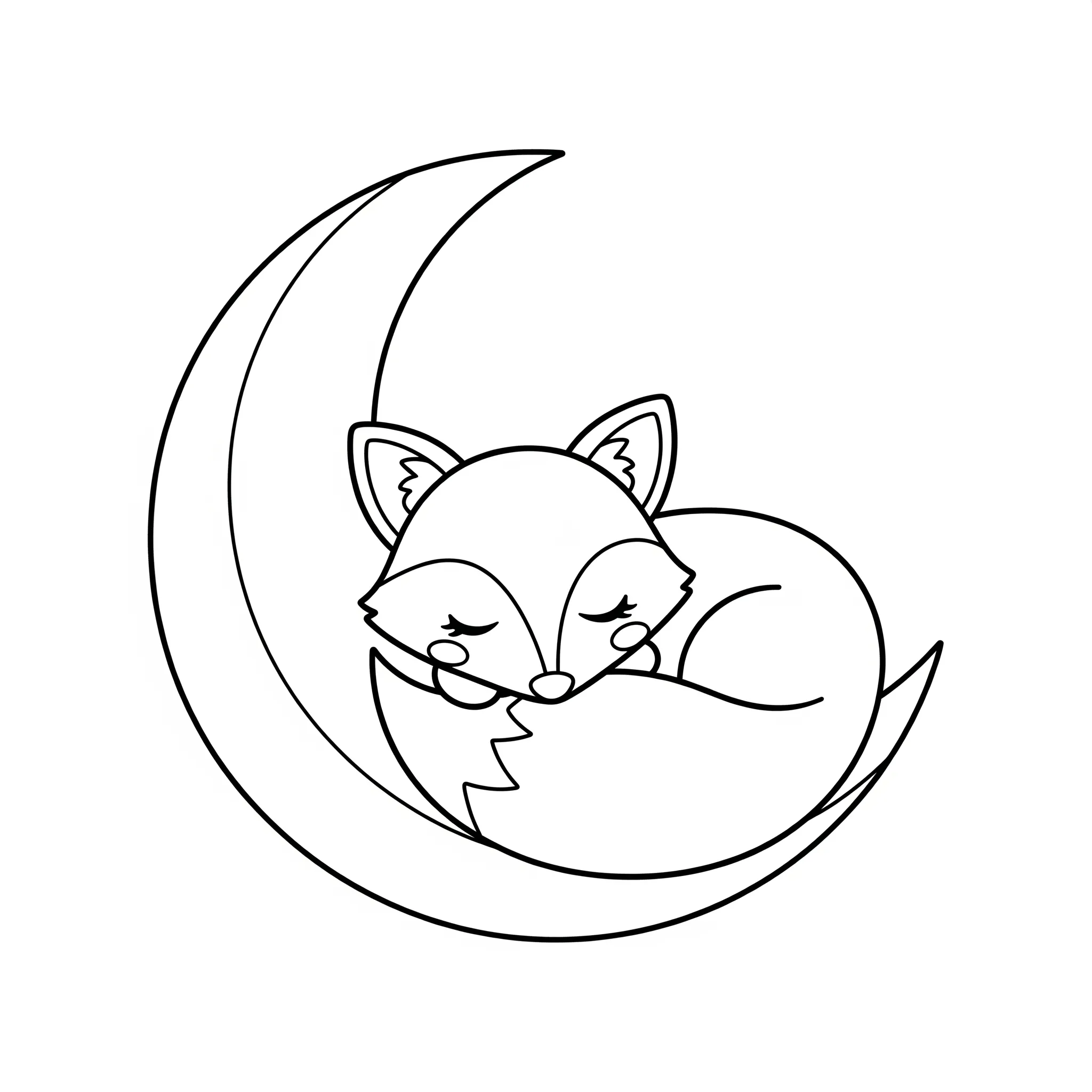 coloriage Renard dormant sur un croissant de lune pour enfants a imprimer gratuit