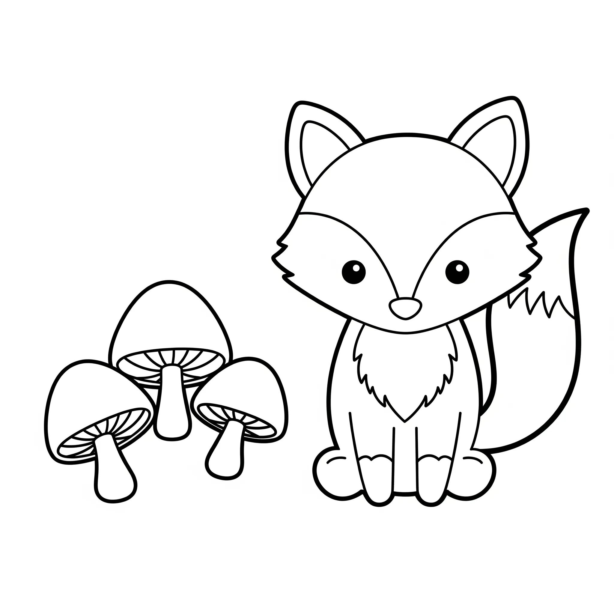 coloriage Renard et trois champignons gratuit a imprimer