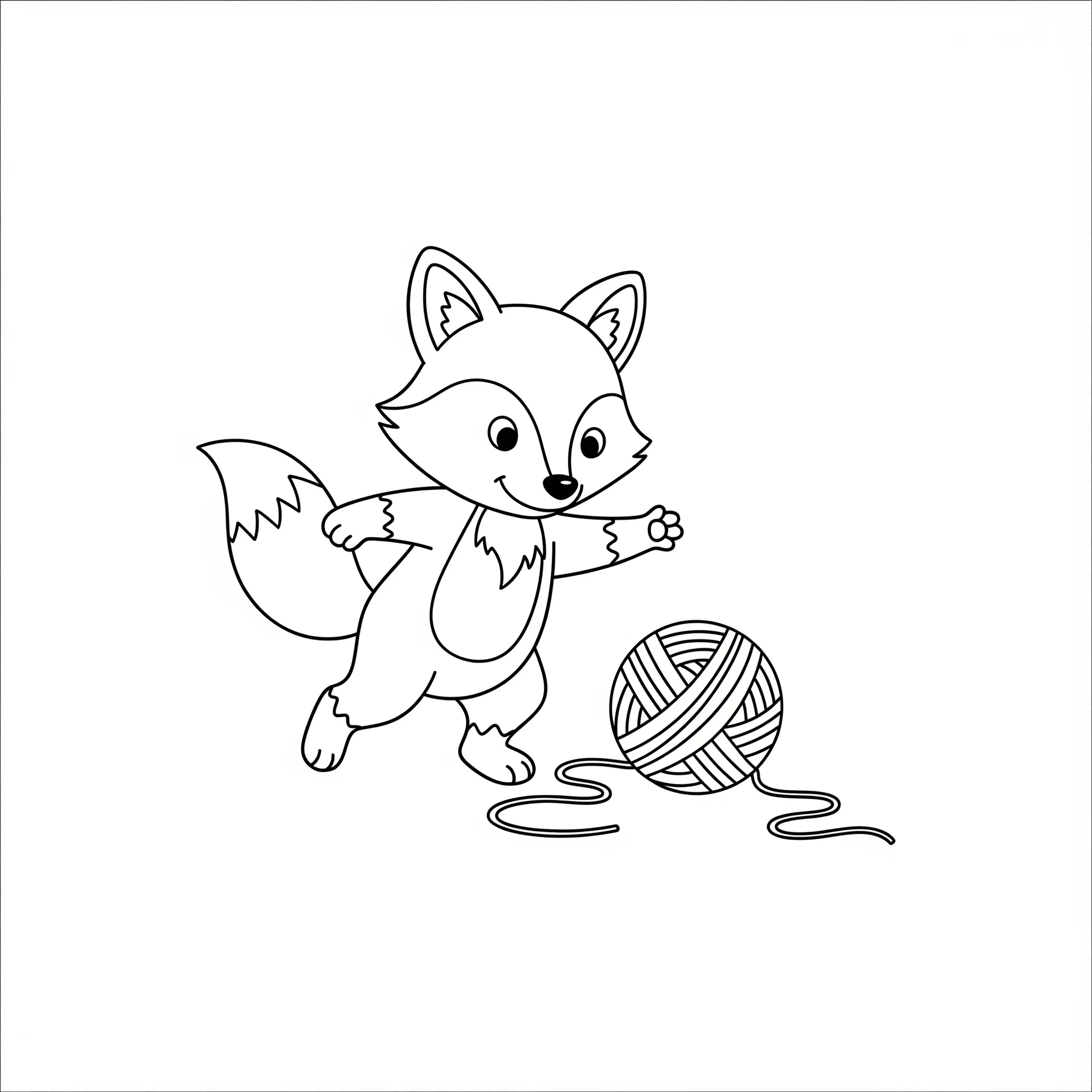 coloriage Renard jouant avec une pelote de laine à imprimer pour enfants