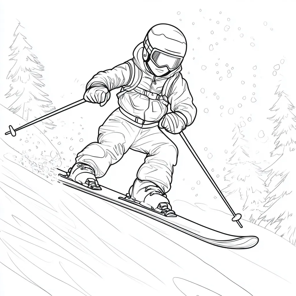 coloriage Ski à imprimer pour enfant de 3 ans 1