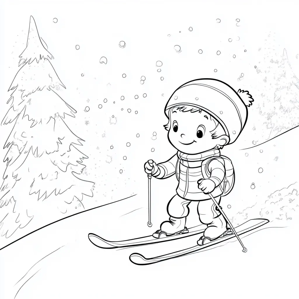 coloriage Ski d'enfant a imprimer 1