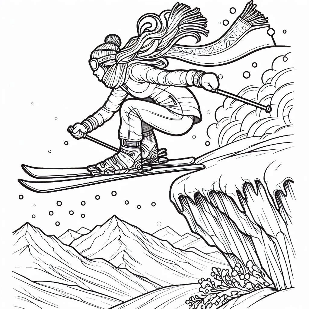 coloriage Ski à imprimer kawaii