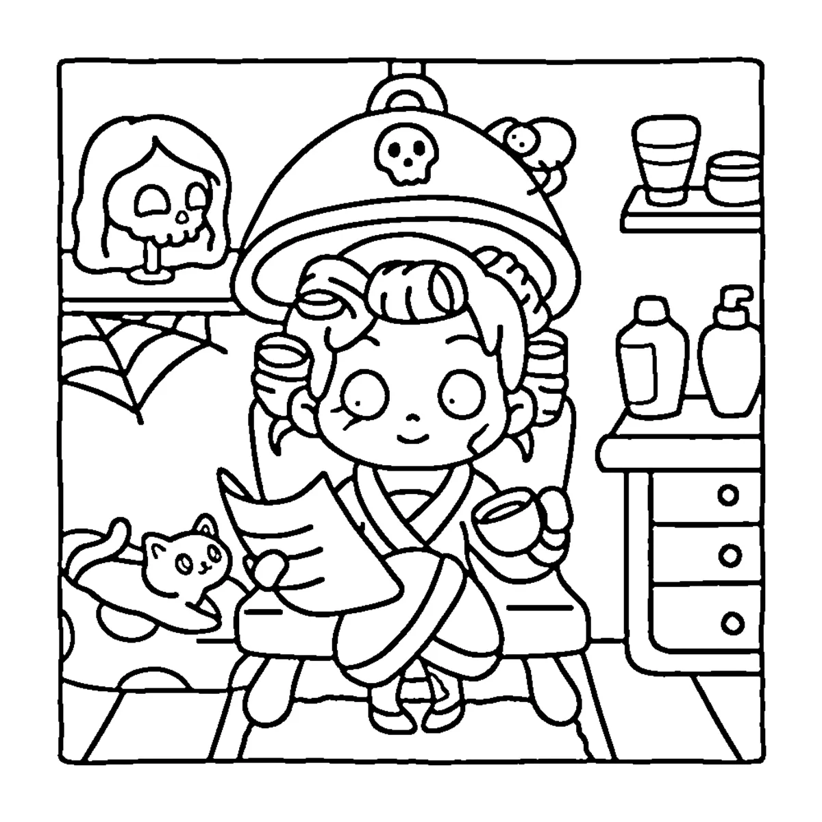 coloriage Spooky Cozy a imprimer pour enfant de 4 ans