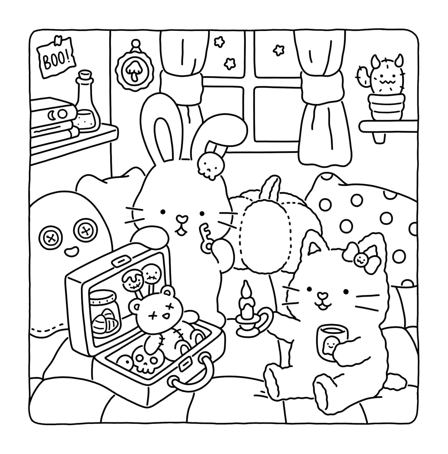 coloriage Spooky Cozy à imprimer pour enfant de 12 ans