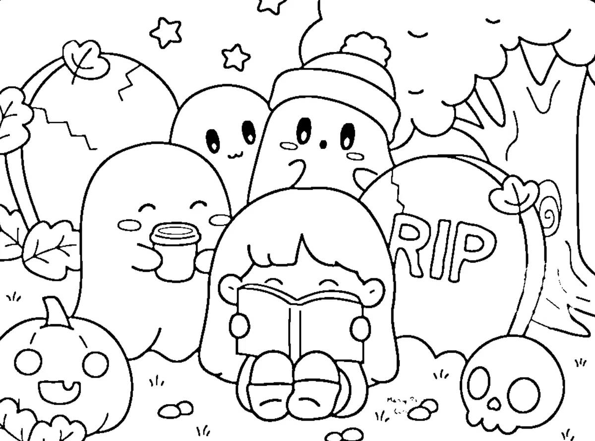 coloriage Spooky Cozy à imprimer pour enfant de 4 ans