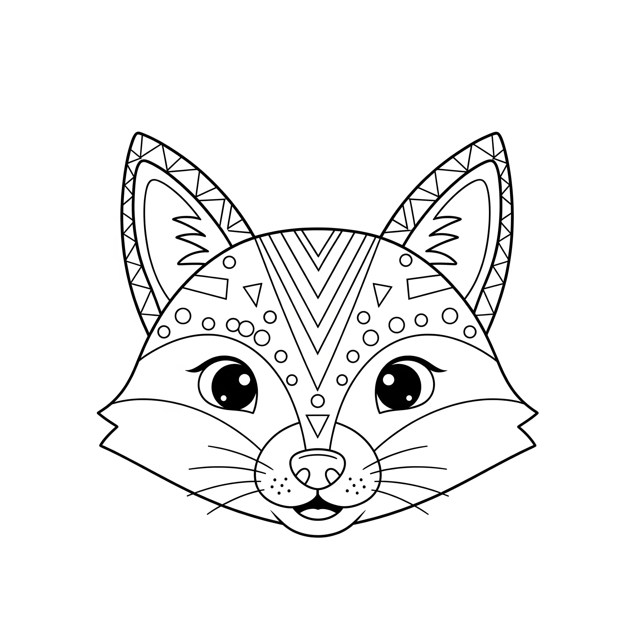 coloriage Tête de renard avec motifs géométriques pour enfant de 5 ans