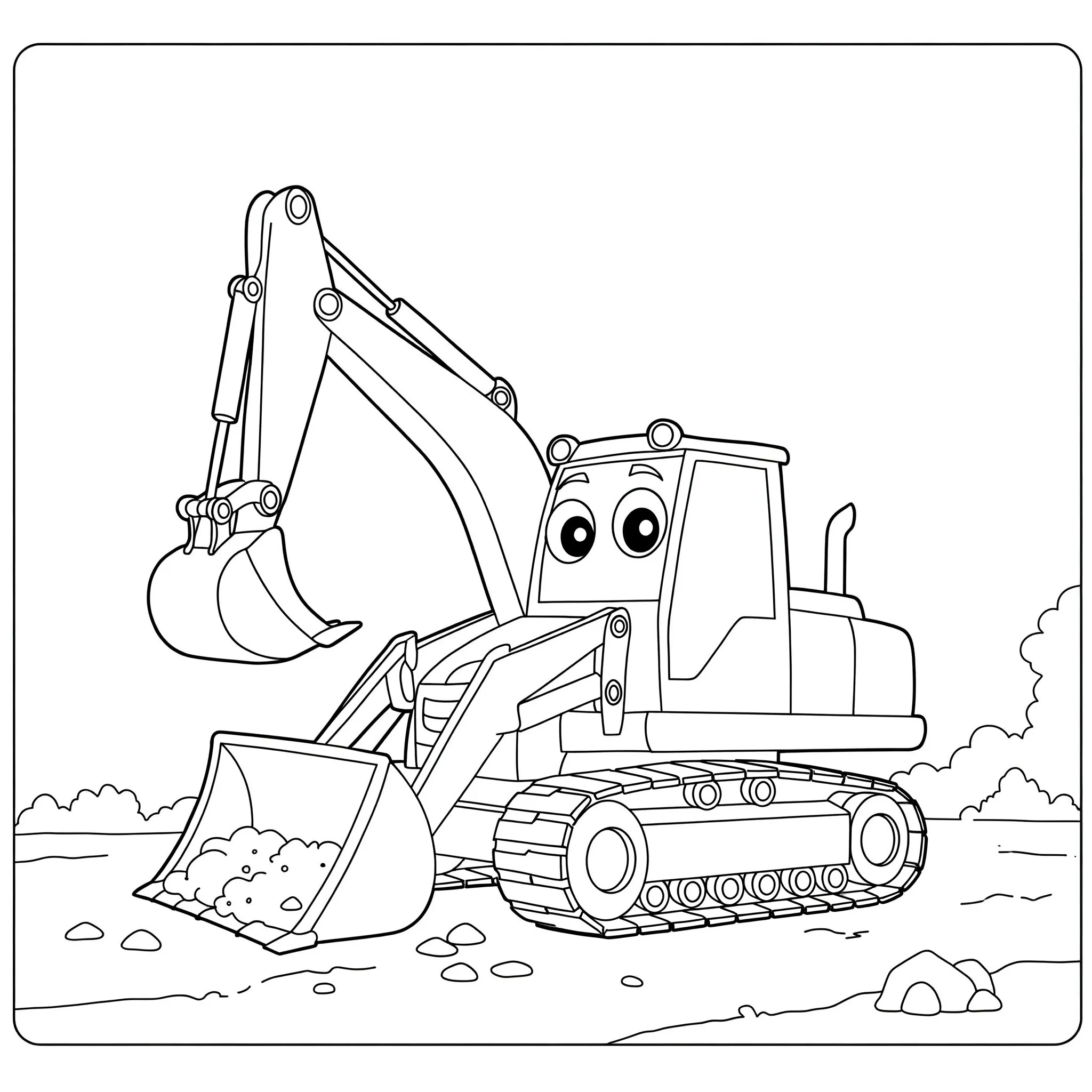 coloriage Tractopelle au travail à imprimer pour enfant de 6 ans