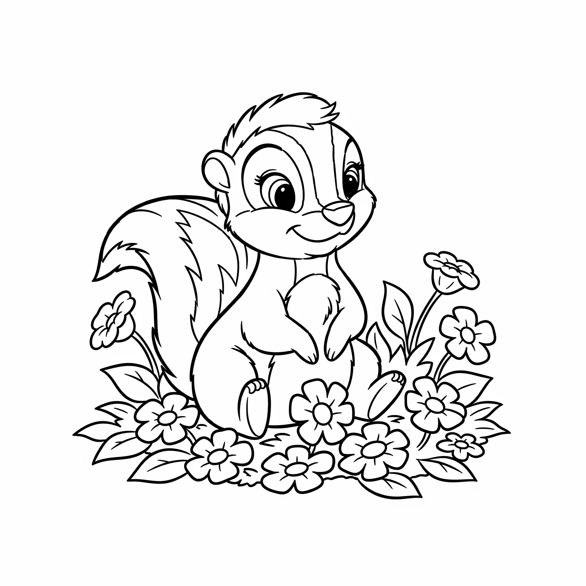 coloriage Fleur la mouffette dans les fleurs pour primaire