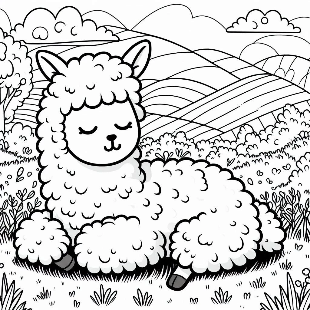 image de coloriage Alpaga pour enfant