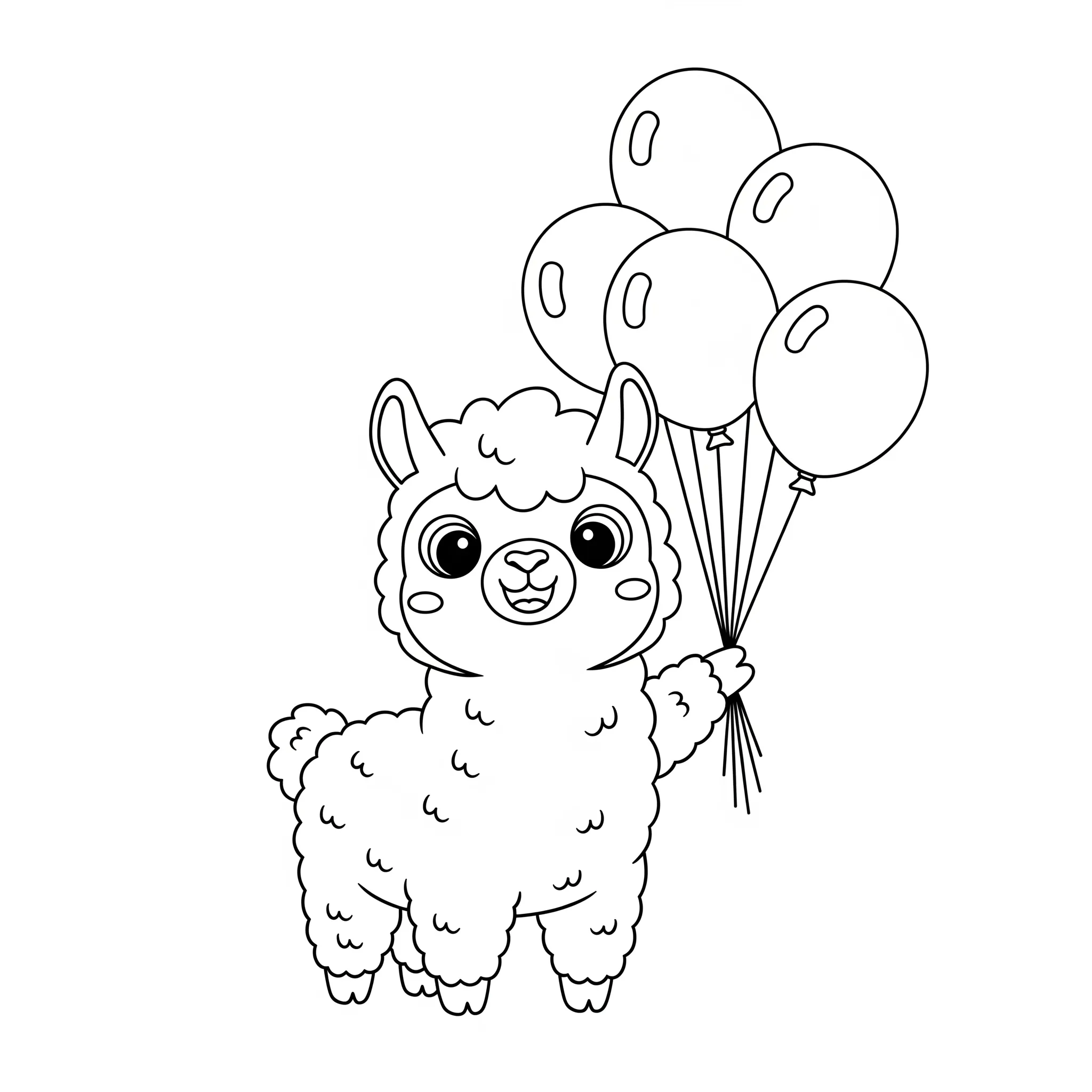 coloriage Alpaga Souriant avec des Ballons pour enfant gratuit