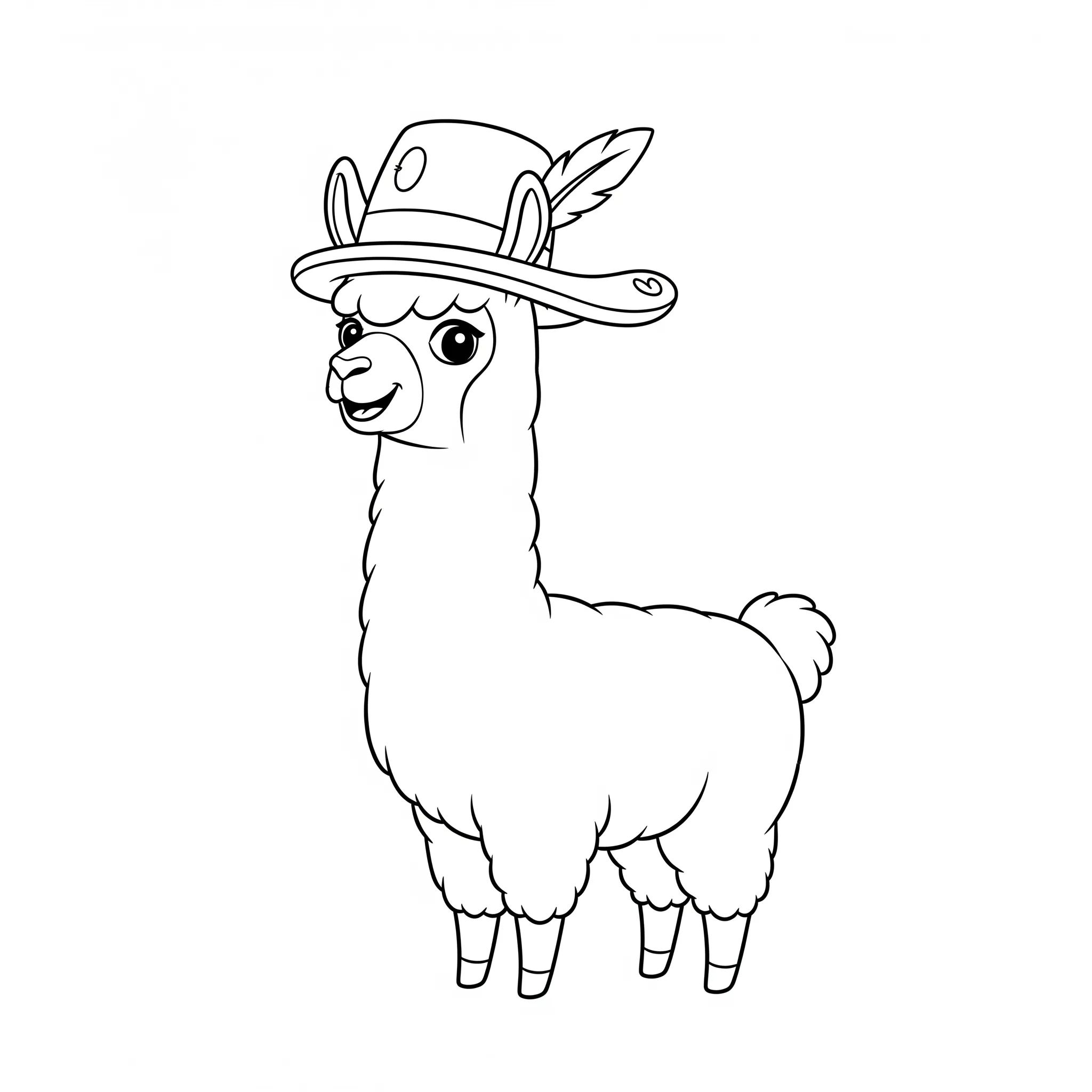 coloriage Alpaga avec un Chapeau Rigolo et apprentissage