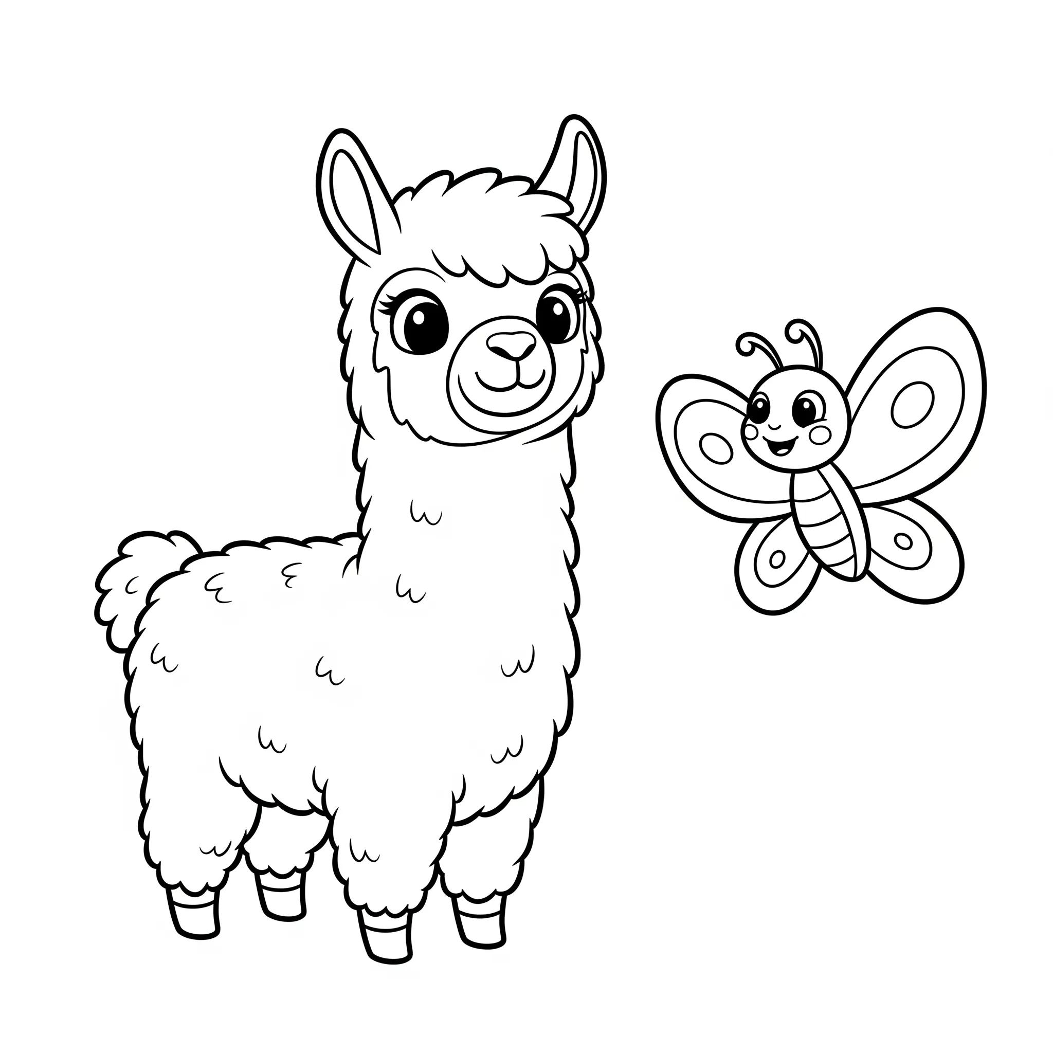 coloriage Alpaga et son Ami Papillon educatif pour enfant