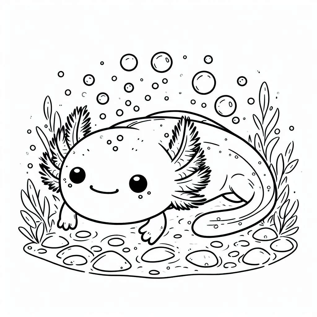 coloriage Axolotl a imprimer pour enfant de 4 ans