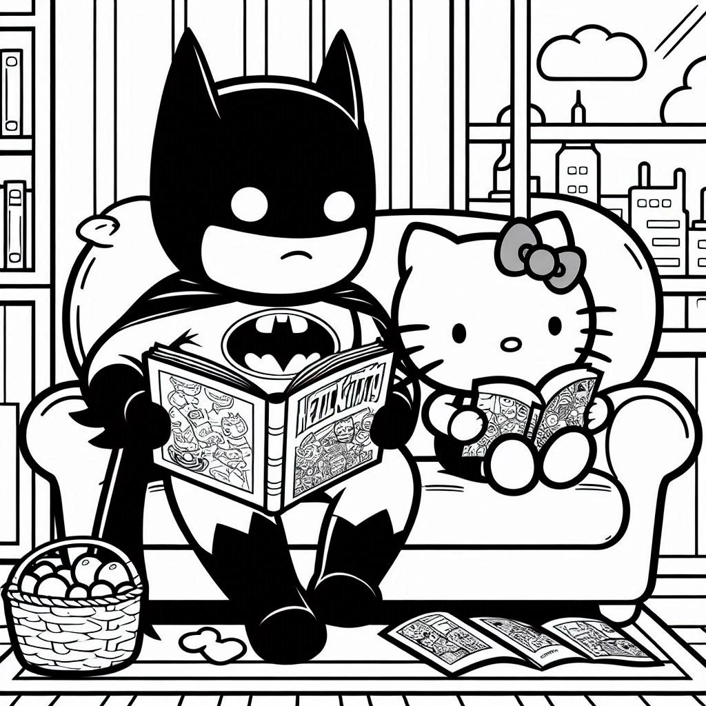 coloriage Batman et Hello Kitty à imprimer 1