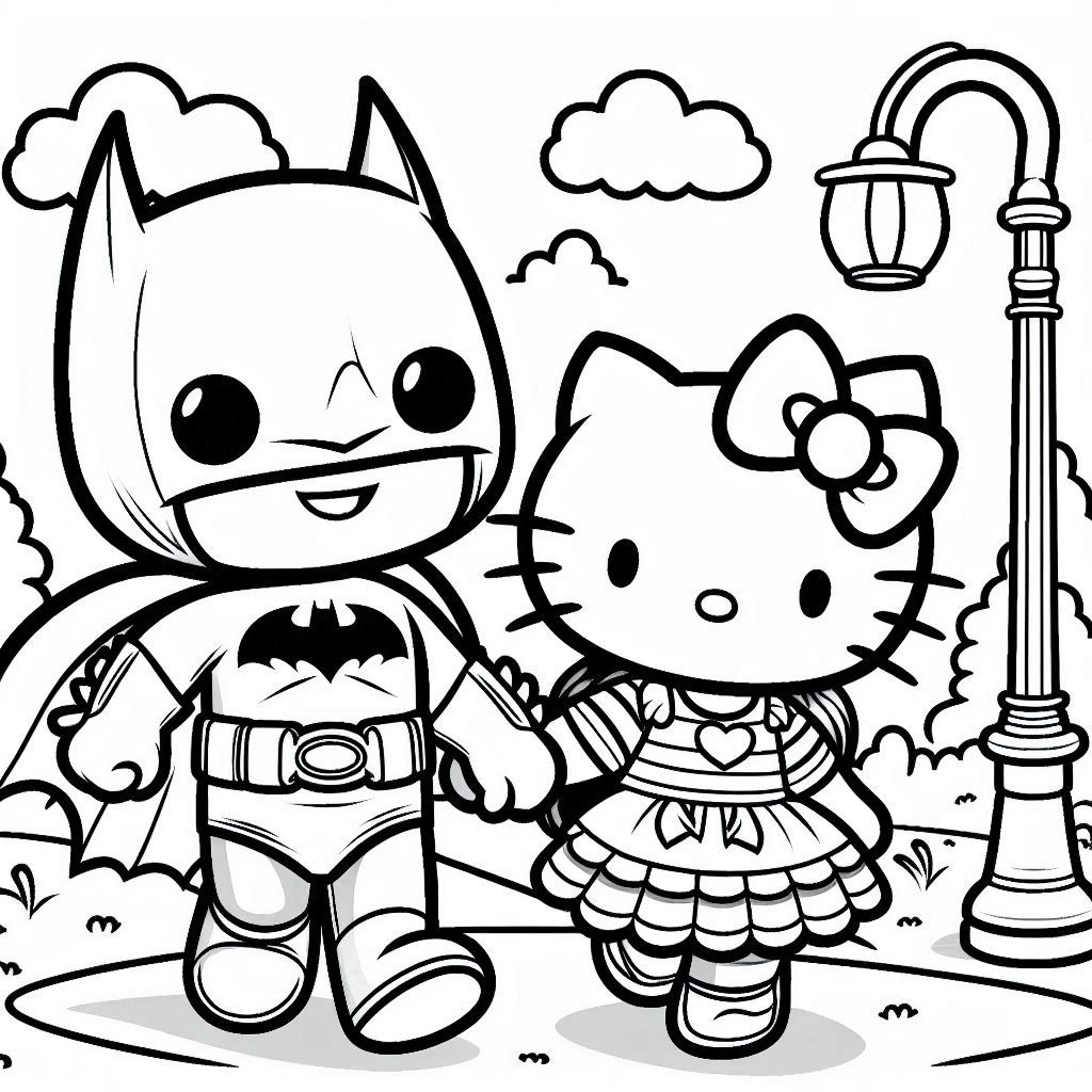 coloriage Batman et Hello Kitty pour primaire 1