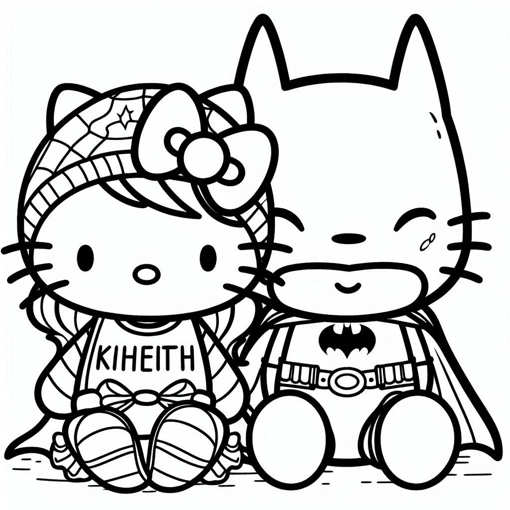 coloriage Batman et Hello Kitty pour enfant de 3 ans