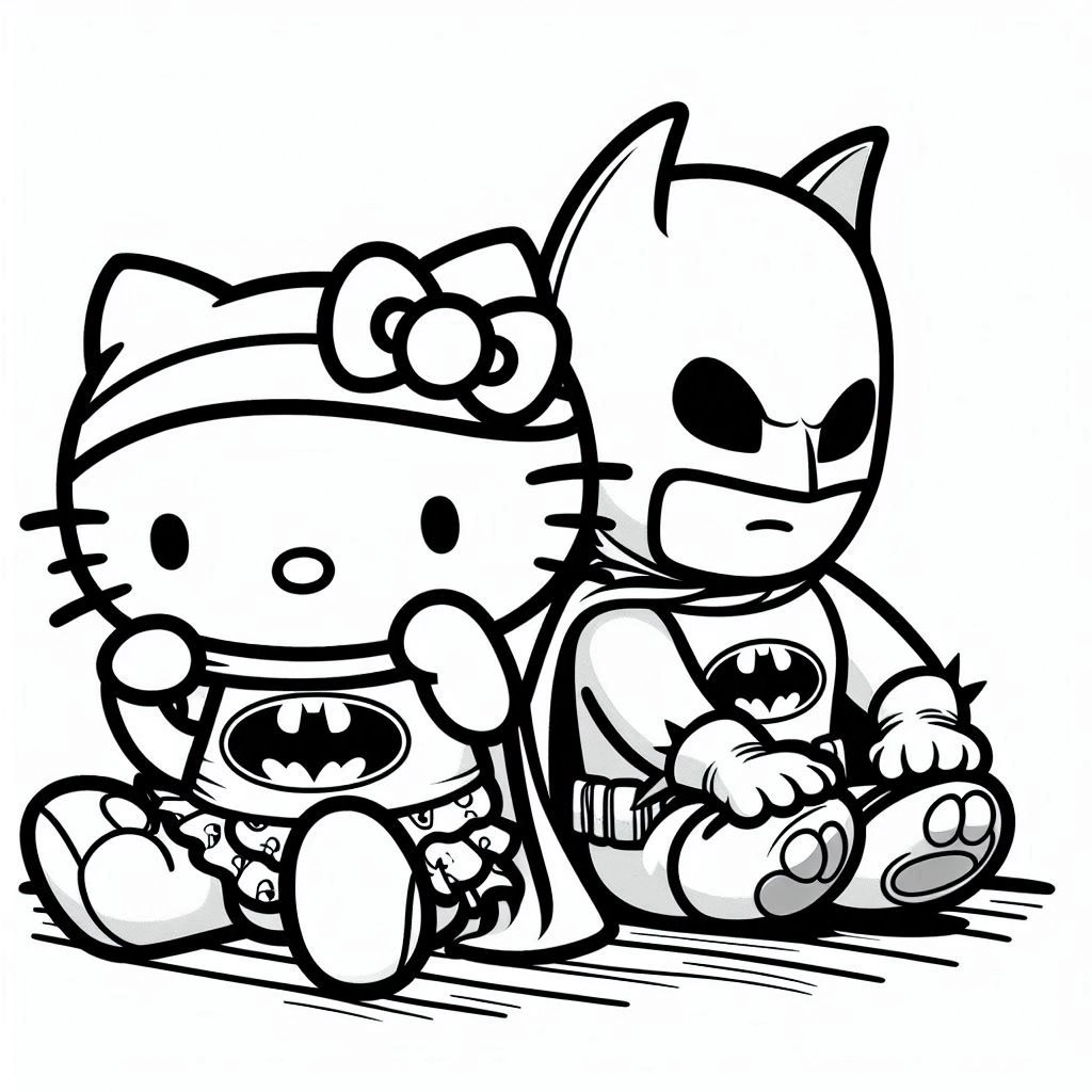 coloriage Batman et Hello Kitty pour bebe a imprimer