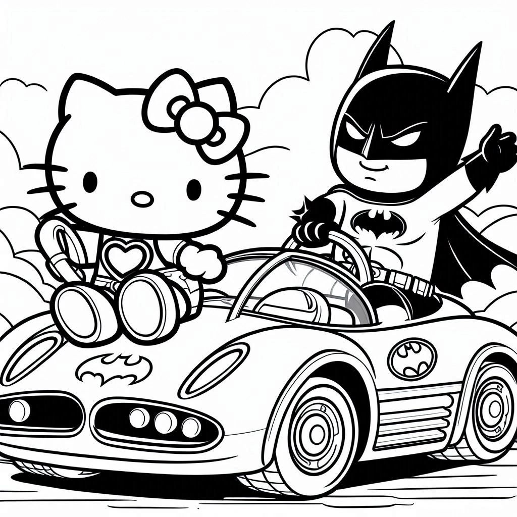 coloriage Batman et Hello Kitty pour enfants à télécharger