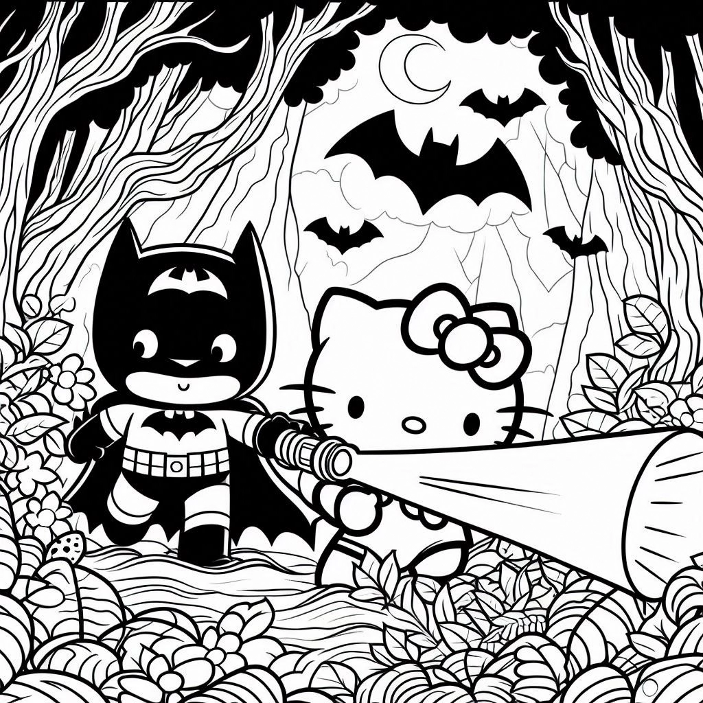 coloriage Batman et Hello Kitty a imprimer gratuit 1