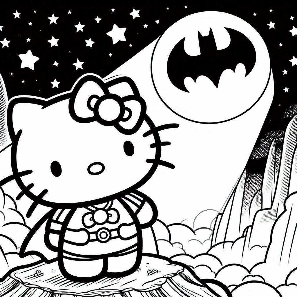 coloriage Batman et Hello Kitty educatif pour enfant 1