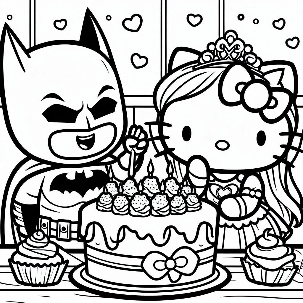 coloriage Batman et Hello Kitty a imprimer gratuit