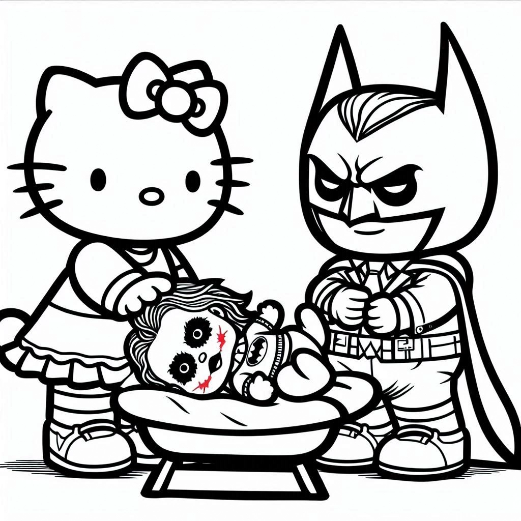 coloriage Batman et Hello Kitty pour enfant de à imprimer