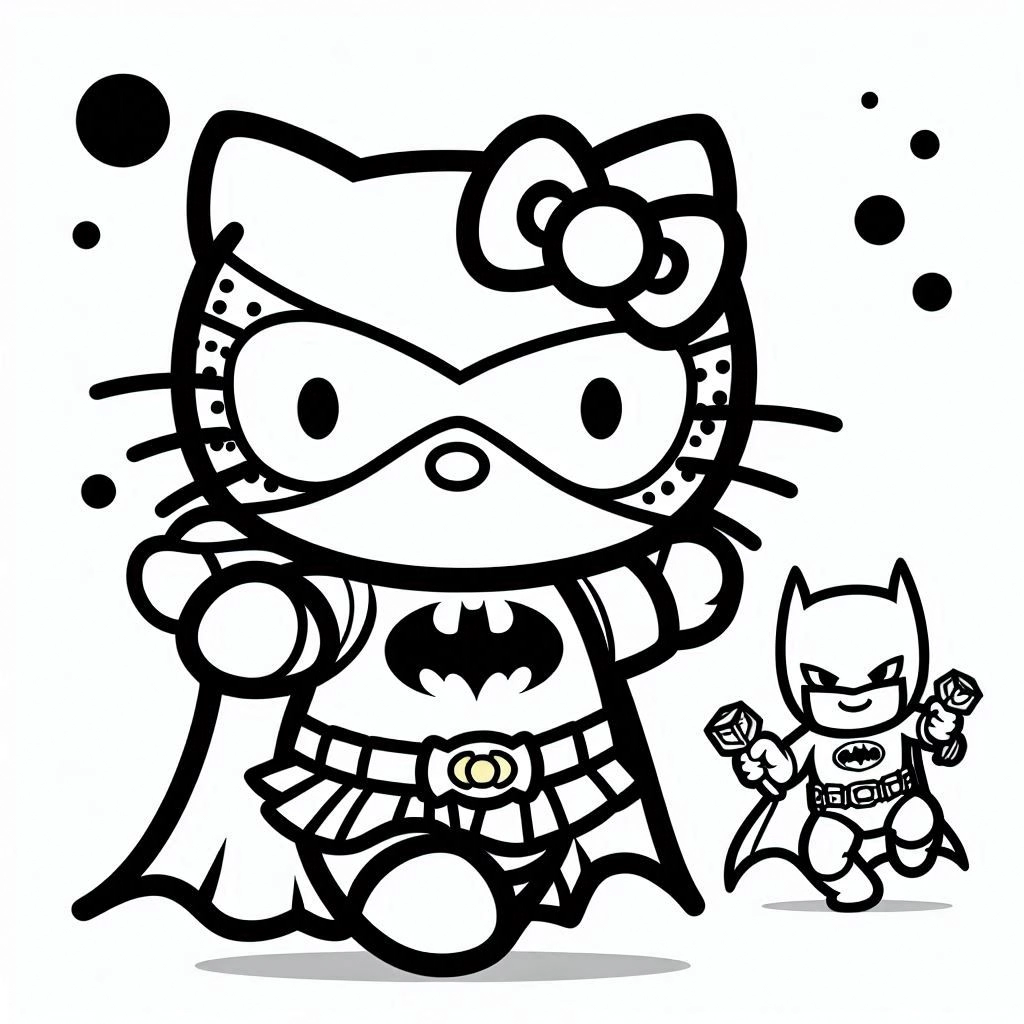 coloriage Batman et Hello Kitty pour enfant de 2 ans